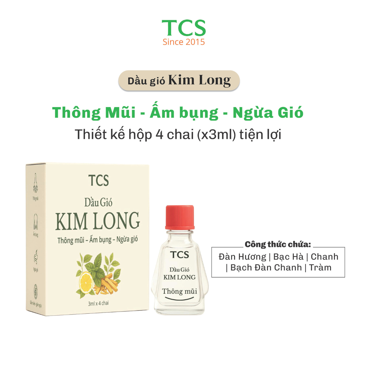 Dầu Gió KIM LONG - Hộp 4 chai 3ml